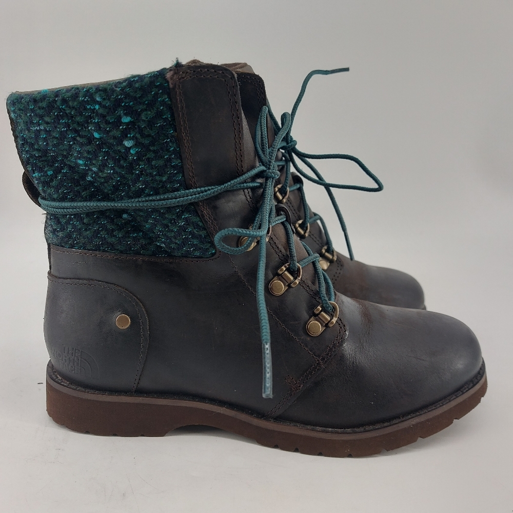 The North Face Women’s Size 6 Dark Brown Leather Knit Top Combat Boots